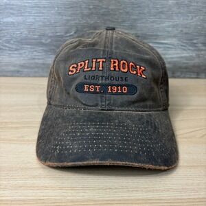 Split Rock Lighthouse Hat Cap Strap Back Brown Minnesota Faux Leather Adjustable